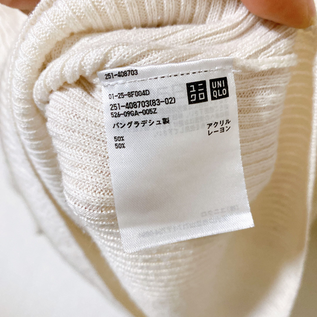 UNIQLO(ユニクロ)のUNIQLO   リブ　ドルマンVネックセーター　七分袖　オフホワイト　M    レディースのトップス(カットソー(長袖/七分))の商品写真