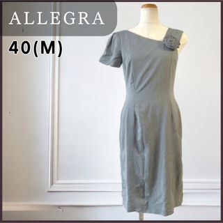 アレグラ 花モチーフ付き ワンピース 膝丈 M 半袖 グレー ALLEGRA (ひざ丈ワンピース)