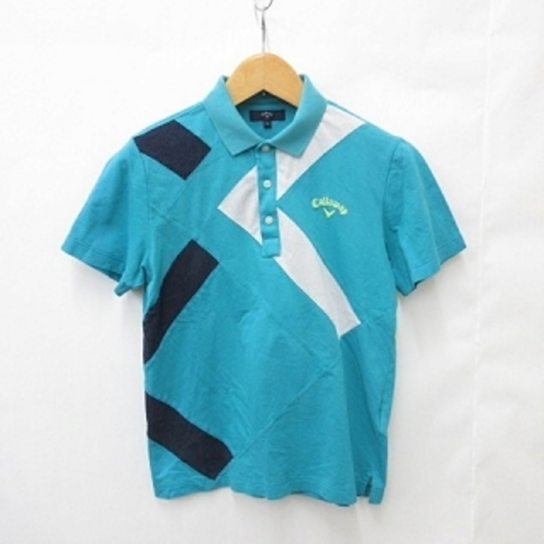 Callaway(キャロウェイ)のキャロウェイ ゴルフ ポロシャツ 半袖 ブルー エメラルドグリーン ネイビー M スポーツ/アウトドアのゴルフ(ウエア)の商品写真