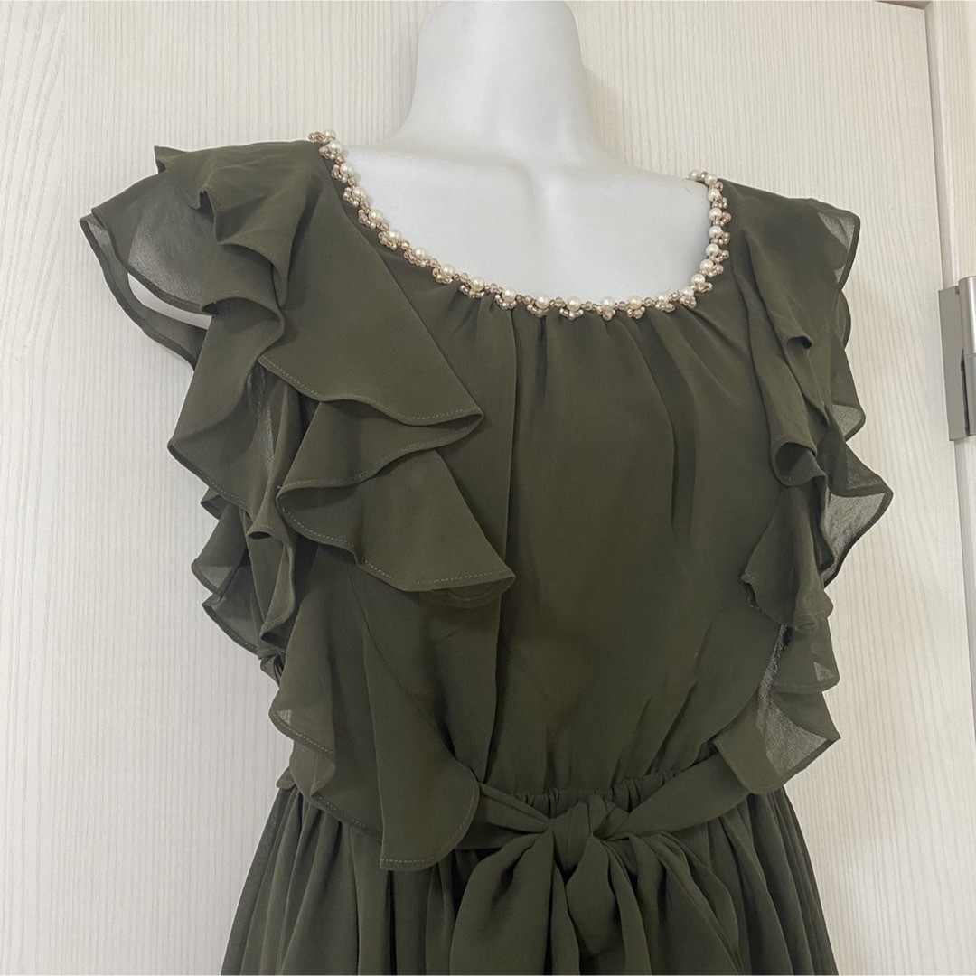 新品シフォンパーティードレス！モスグリーン レディースのフォーマル/ドレス(ミディアムドレス)の商品写真