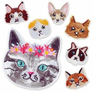 アイロンワッペン 猫 キャット にゃんこ 7枚セット アップリケ ハンドメイド(各種パーツ)