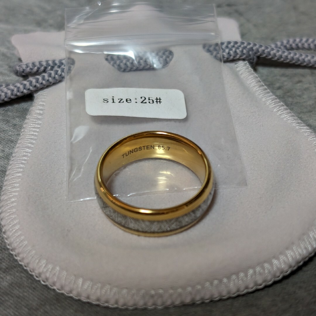 刻印入り　超硬タングステン　85.7　ギベオン　コンビリング　25号 メンズのアクセサリー(リング(指輪))の商品写真
