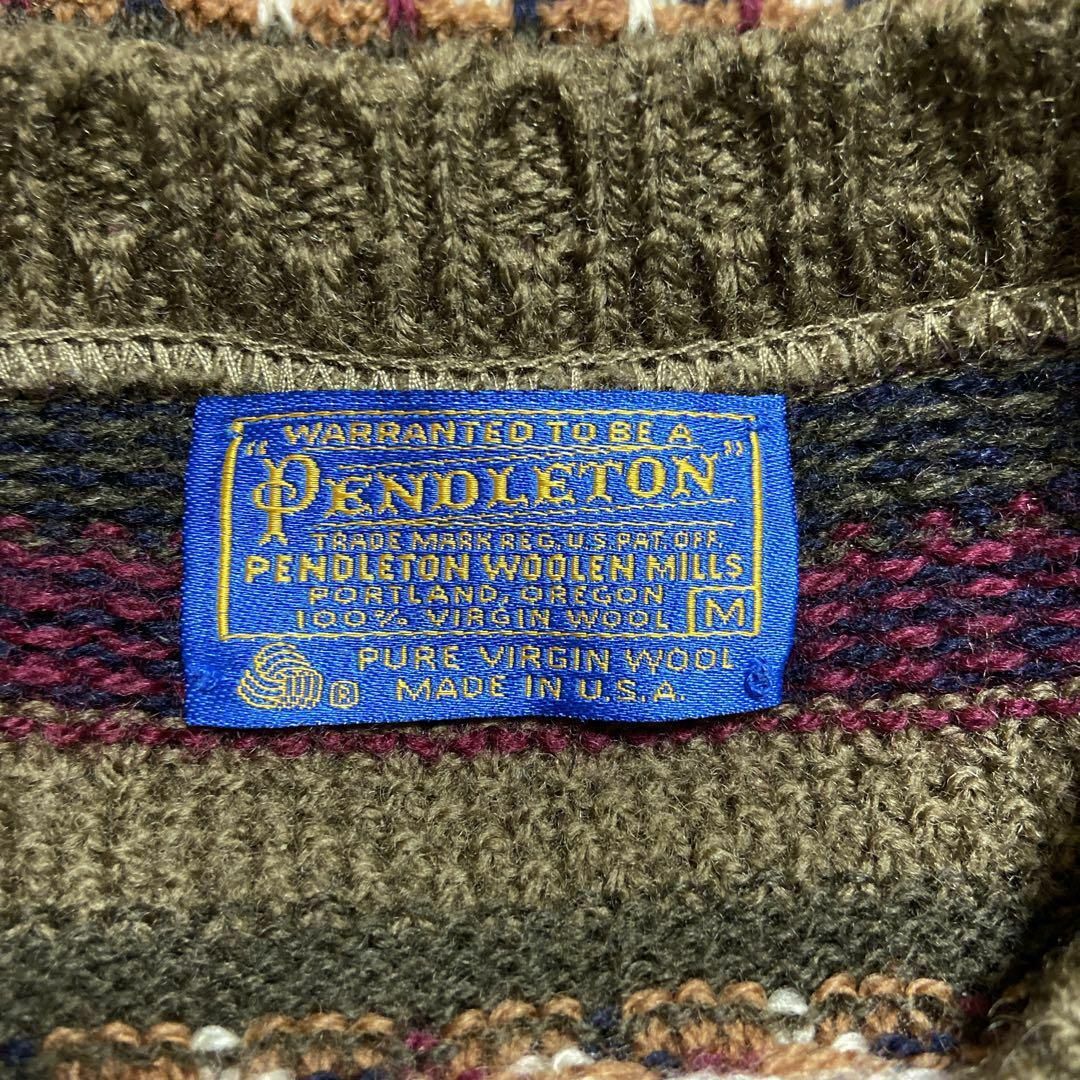 PENDLETON(ペンドルトン)の【usa製、ネイティブデザイン◎】ペンドルトン古着ボーダー立体ニット90s毛 メンズのトップス(ニット/セーター)の商品写真