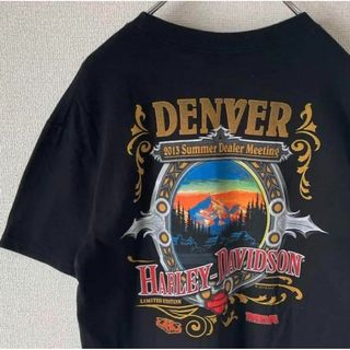 ハーレーダビッドソン(Harley Davidson)の【両面プリントロゴ】HARLEY-DAVIDSON古着ビッグロゴプリントT黒M(Tシャツ/カットソー(半袖/袖なし))