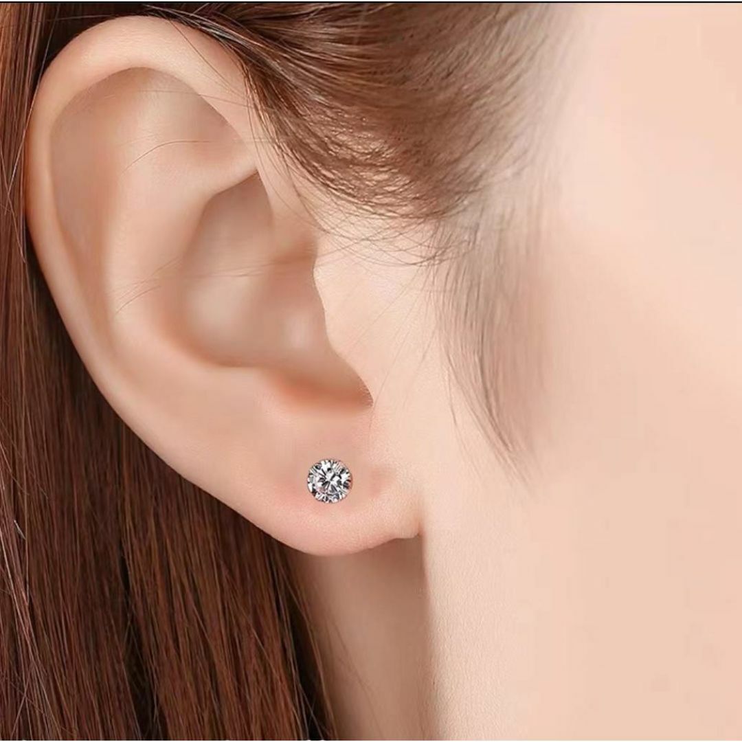 S925 純銀 シルバー ピアス CZ ダイヤ 4mm シンプル 一粒 AY10 レディースのアクセサリー(ピアス)の商品写真