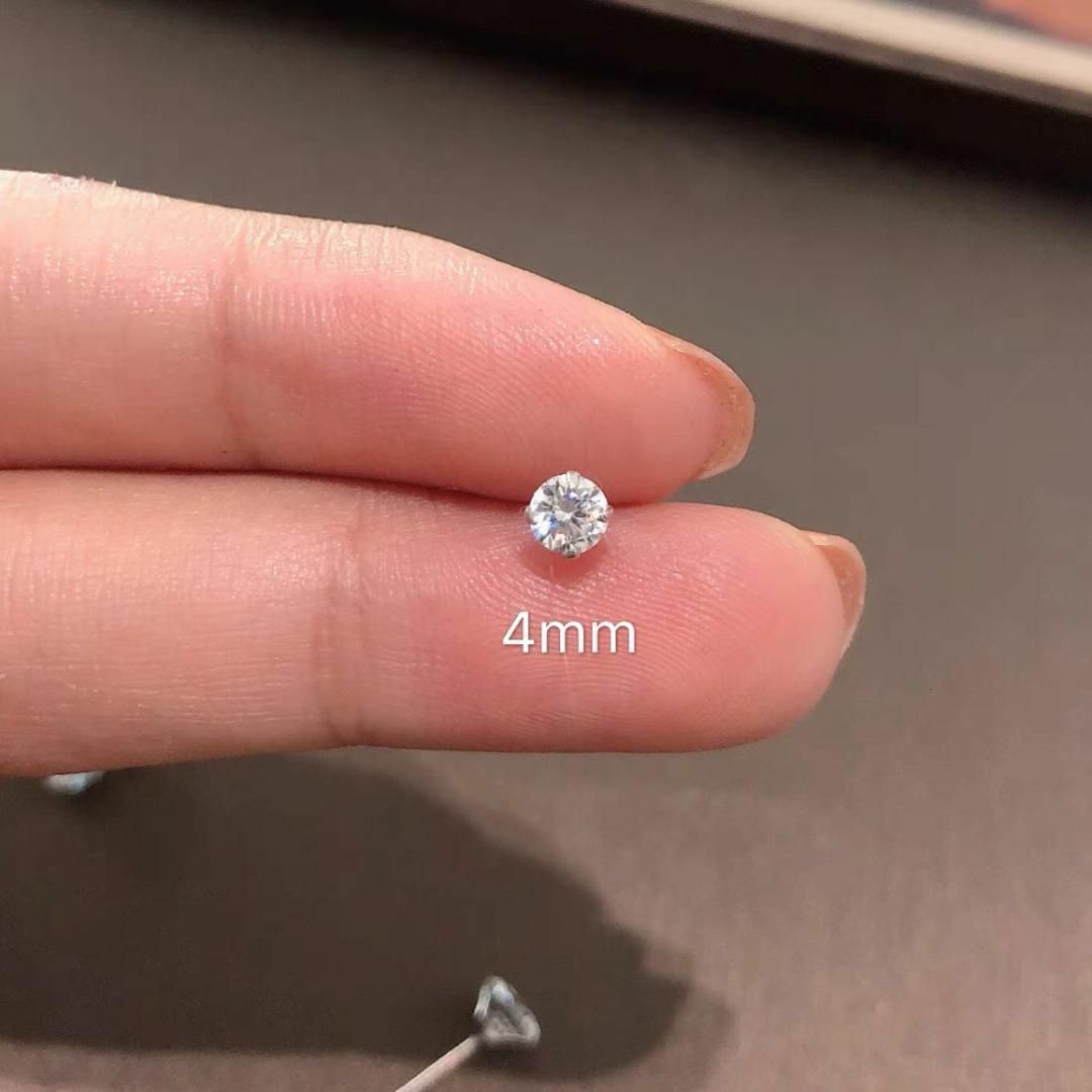 S925 純銀 シルバー ピアス CZ ダイヤ 4mm シンプル 一粒 AY10 レディースのアクセサリー(ピアス)の商品写真