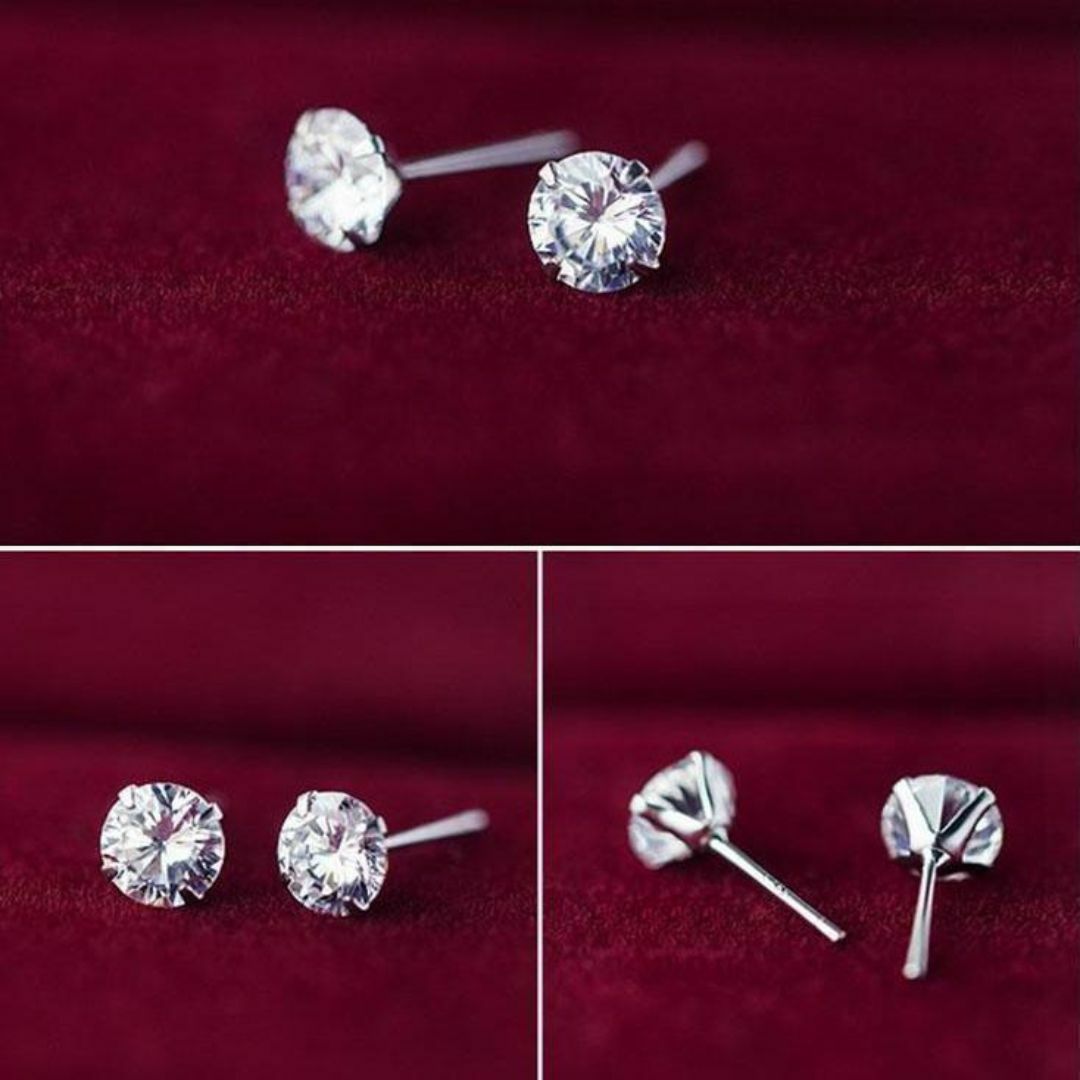 S925 純銀 シルバー ピアス CZ ダイヤ 4mm シンプル 一粒 AY10 レディースのアクセサリー(ピアス)の商品写真