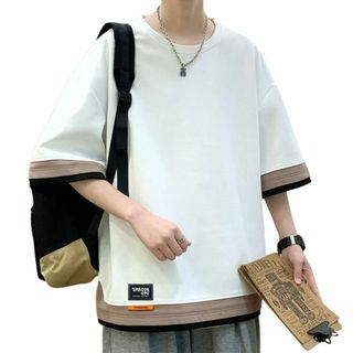 [GUTHONG] Tシャツ メンズ 半袖 メンズ 七分袖 夏服 レイヤード 大(その他)