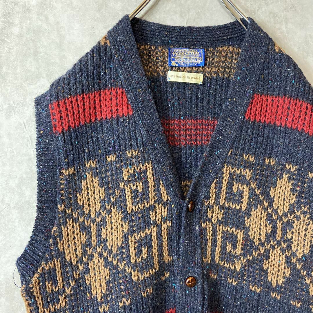 PENDLETON(ペンドルトン)の【usa製、オールシーズン使える1枚◎】PENDLETONウールベスト古着紺 メンズのトップス(ベスト)の商品写真