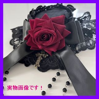 ♡ ゴージャス　レースハット　リボン　赤バラ　ヘッドアクセサリー　豪華　パール　(その他)