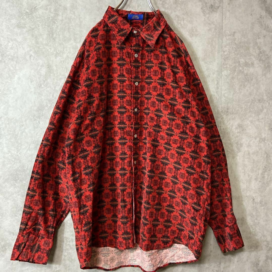 PENDLETON(ペンドルトン)の【総柄ネイティブデザイン】PENDLETON古着赤黒　羽織にも使える1枚◎ メンズのトップス(シャツ)の商品写真