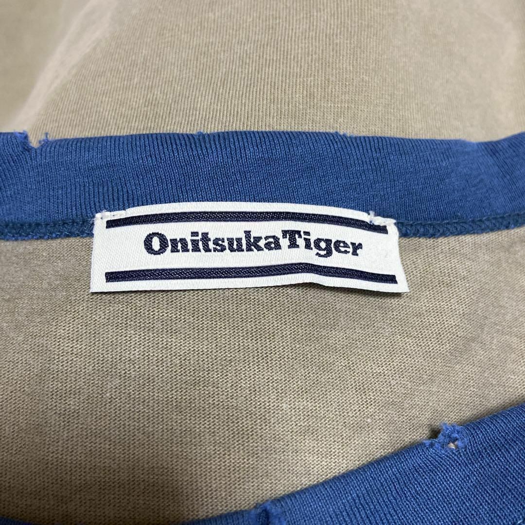 Onitsuka Tiger(オニツカタイガー)の【人気リンガーTシャツ】オニツカタイガー古着ワンポイントロゴ半袖Tボロ加工XL メンズのトップス(Tシャツ/カットソー(半袖/袖なし))の商品写真