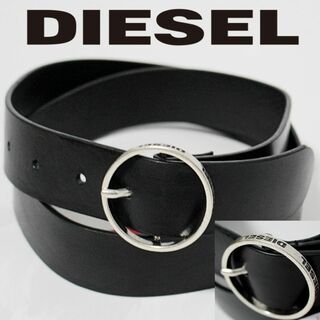 DIESEL - 新品 ディーゼル バックルサイドロゴ刻印 ユニセックス シングルピンベルト 黒