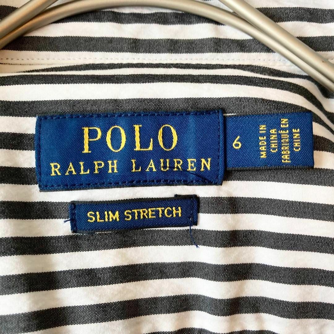 POLO RALPH LAUREN(ポロラルフローレン)の【美品】ポロラルフローレン ストライプ ロゴ刺繍 長袖シャツ スリムストレッチ レディースのトップス(シャツ/ブラウス(長袖/七分))の商品写真