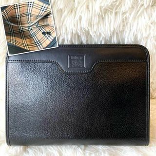 バーバリー(BURBERRY)の【美品】バーバリー レザー ノバチェック クラッチ セカンドバッグ ブラック 黒(セカンドバッグ/クラッチバッグ)