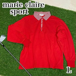 マリクレール(Marie Claire)のマリクレール　レディース　ゴルフ　長袖　シャツ　ロゴ　赤　レッド　Lサイズ(ウエア)