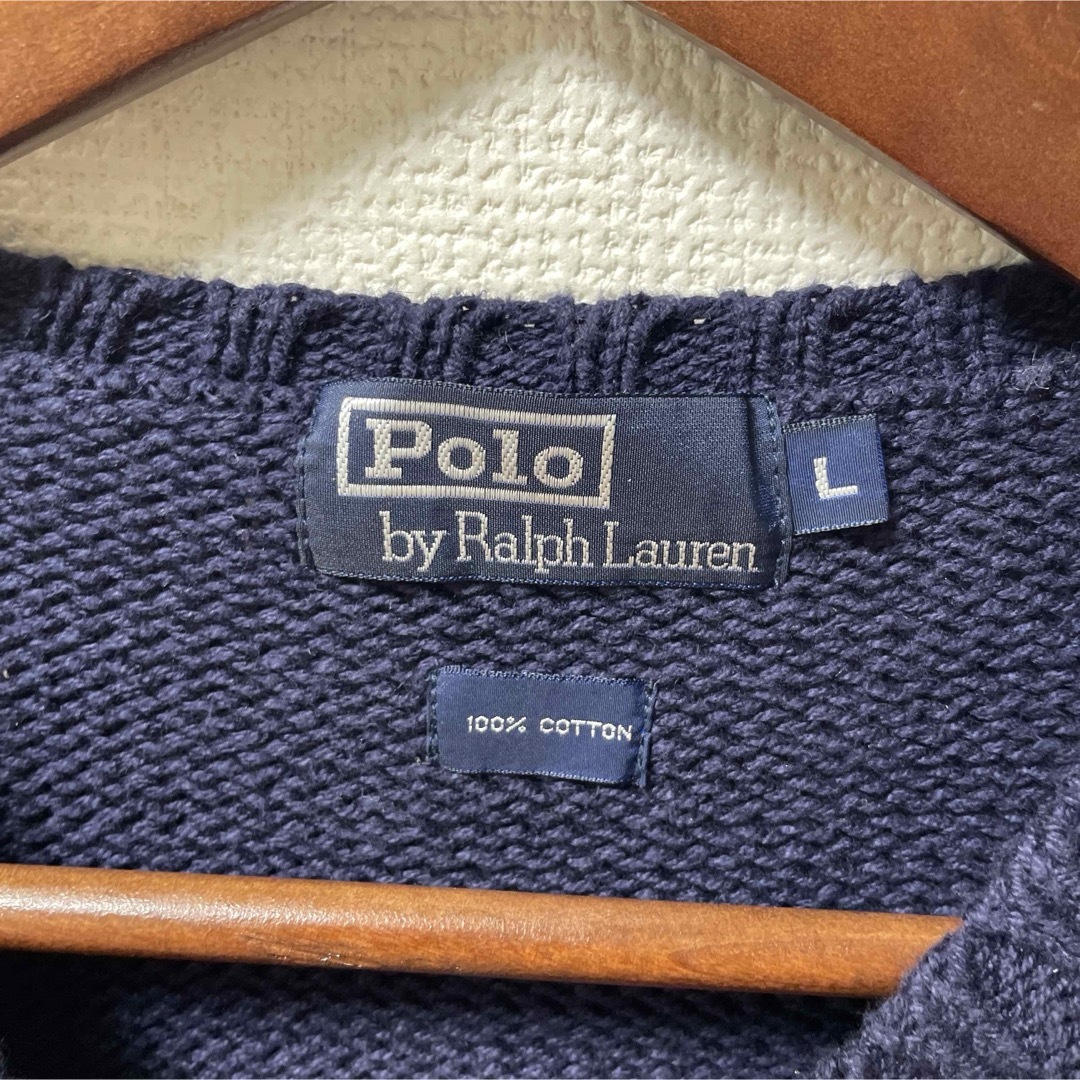 Ralph Lauren(ラルフローレン)の美品　ポロ　ラルフローレン　ニット　セーター　Vネック　メンズ　レディース　紺色 メンズのトップス(ニット/セーター)の商品写真