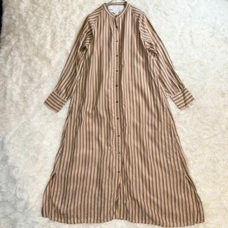 ティッカ(TICCA)の【美品】TICCA  マキシ丈 長袖 シャツワンピース ノーカラー ストライプ(ロングワンピース/マキシワンピース)