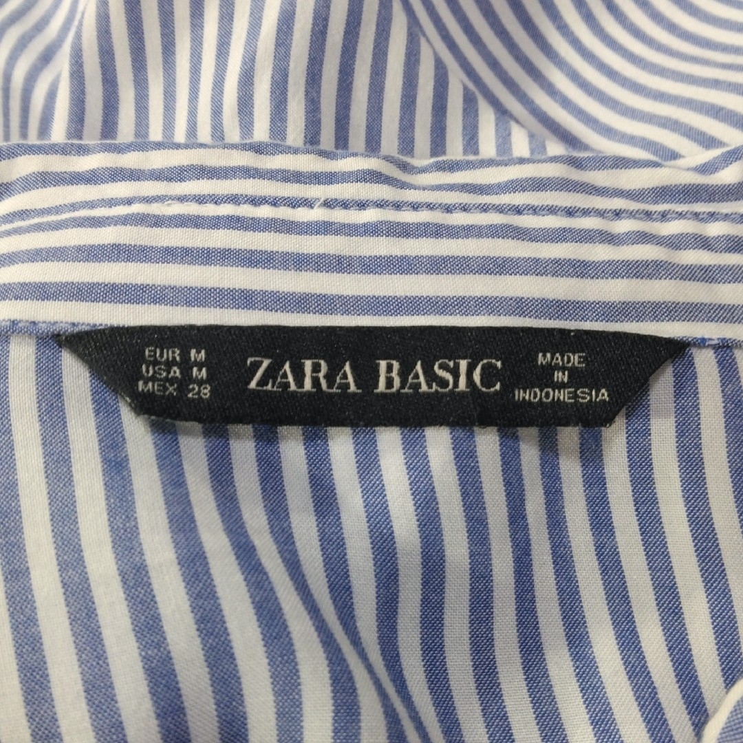 ZARA(ザラ)のザラ ✿ レースアップ 長袖 ブラウス シャツ М ネイビー ストライプ 春夏 レディースのトップス(シャツ/ブラウス(長袖/七分))の商品写真