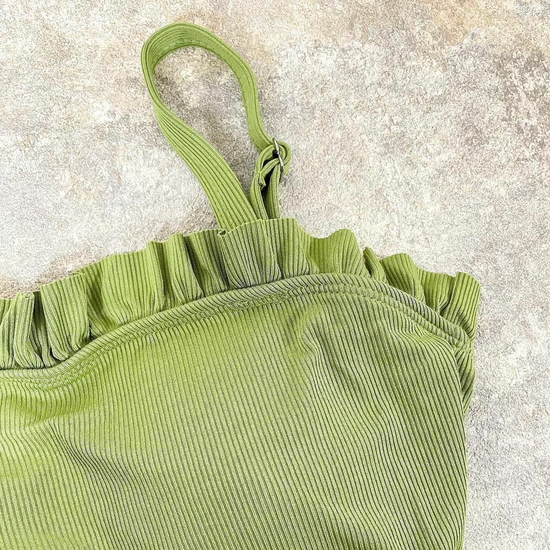 レディース 水着 韓国 オールインワン 体型カバーワンピース フリル 黄緑 XL レディースの水着/浴衣(水着)の商品写真