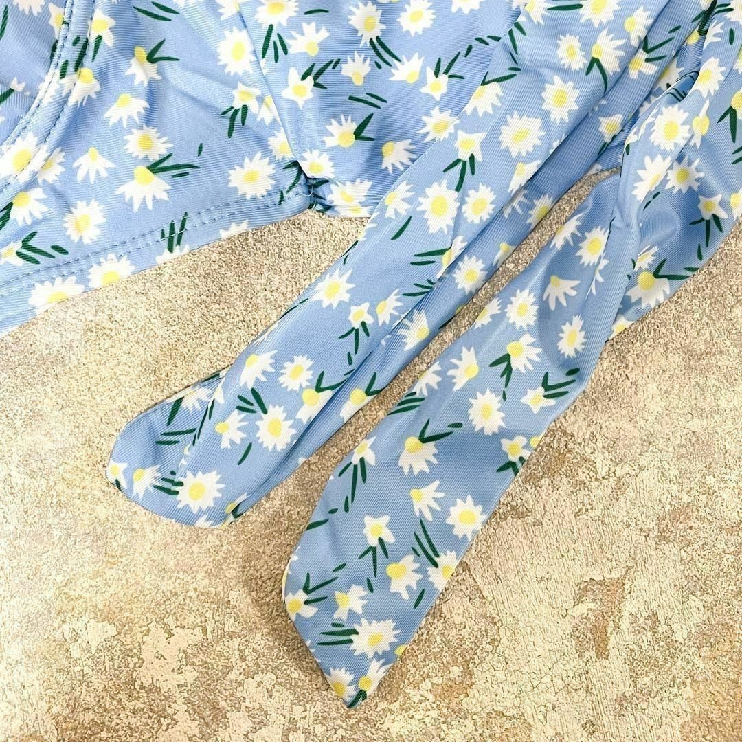 水着 セパレート ビキニ ハイウエスト 体型カバー 韓国 水色 可愛い 花柄 M レディースの水着/浴衣(水着)の商品写真