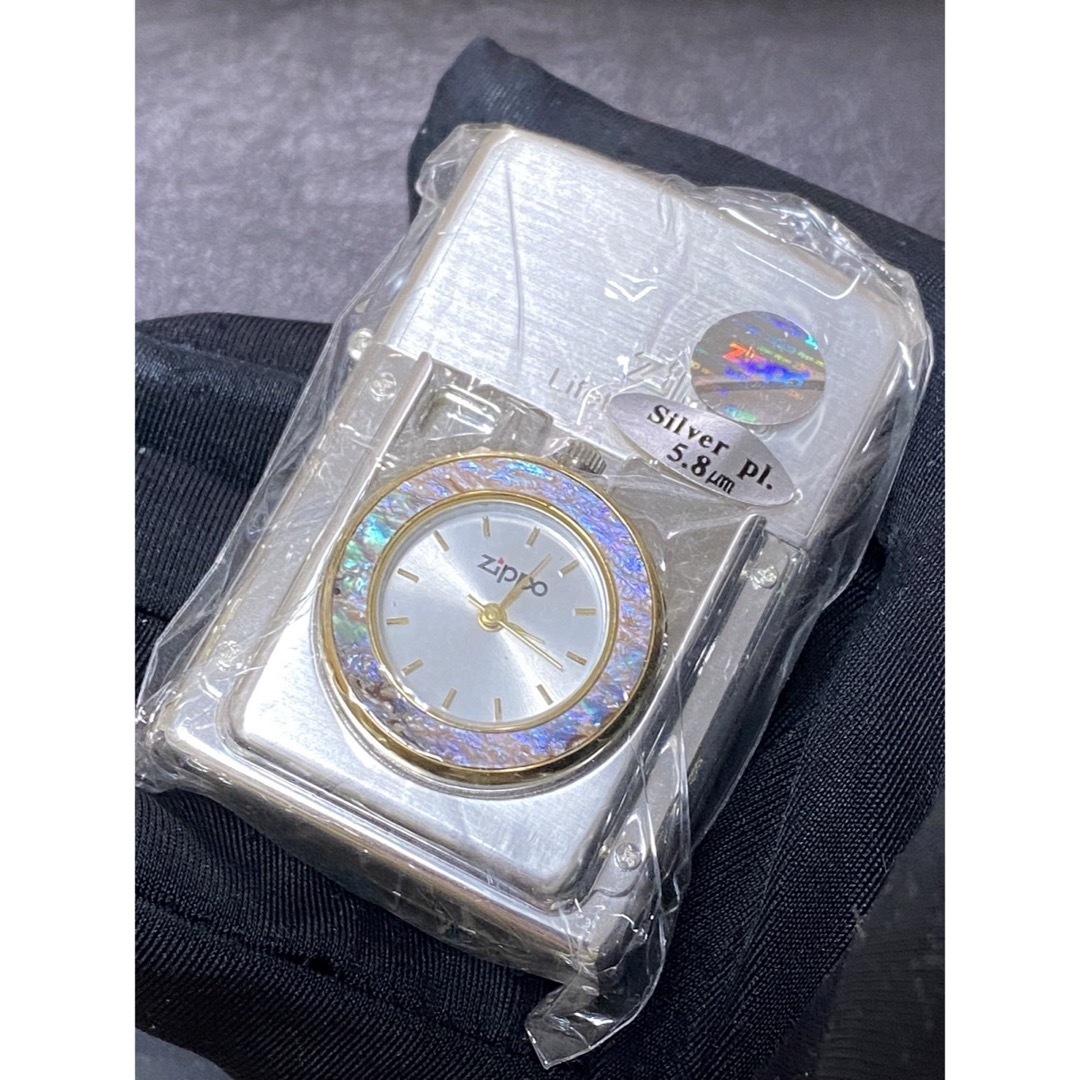 zippo タイムライト シェル 文字盤 パール シルバー 2002年製 zippo タイムライト シェル 文字盤 パール シルバー 2002年製