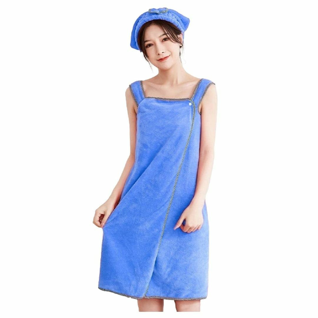 【色: ブルー】[レリカ] 着るバスタオル ラップ 巻き タオル リボン バスタ レディースのファッション小物(その他)の商品写真