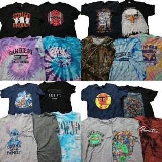 古着卸 まとめ売り カラーmix プリント 半袖Tシャツ 19枚セット (メンズ L ) プリントロゴ ディズニー 英字ロゴ 車 タイダイ MS7007(その他)