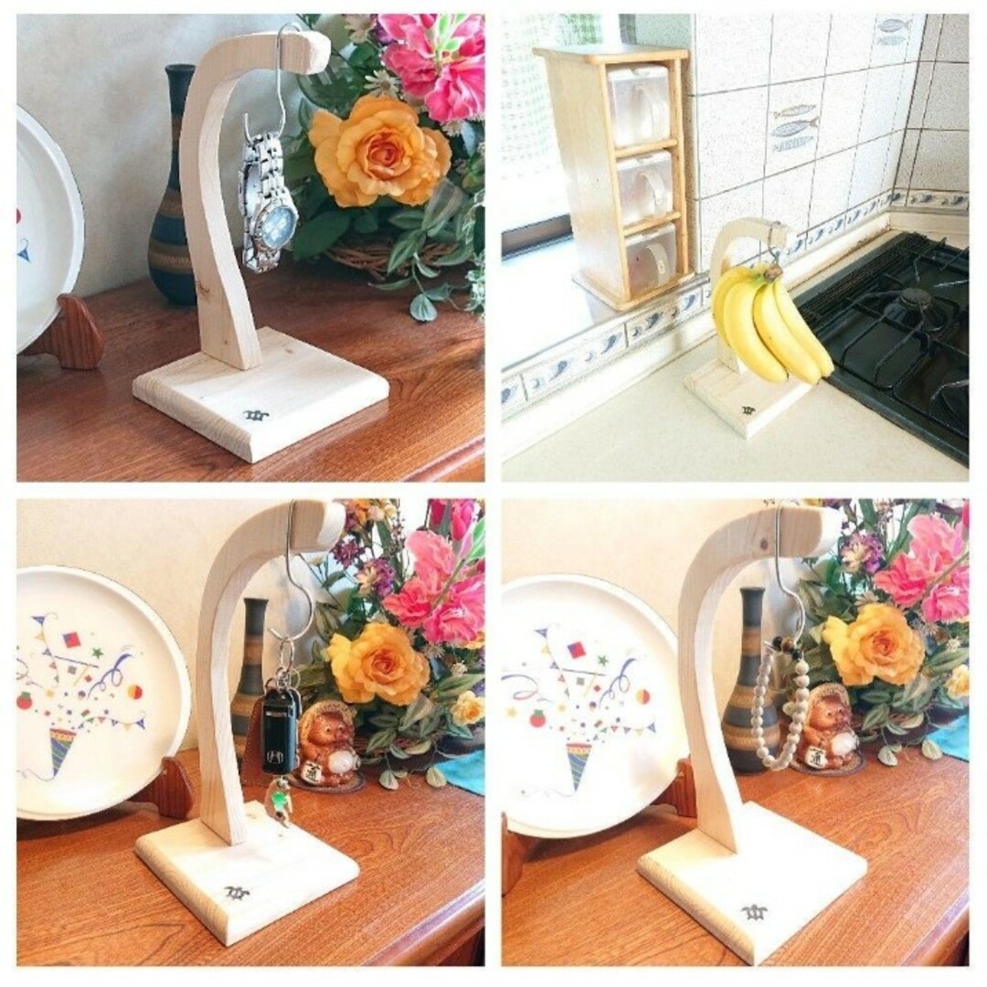② キッチン楽しく とても可愛い 便利なバナナ長持ちスタンド 金具分離型 組立式 ハンドメイドの生活雑貨(キッチン小物)の商品写真
