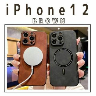 ブラウン iPhone12 レザー調 ケース　ワイヤレス 充電　新品未使用(iPhoneケース)