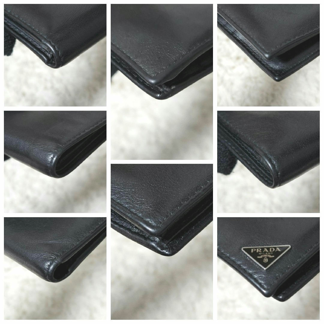 美品 PRADA プラダ レザー 三角プレートロゴ 二つ折り 財布 ブラック 美品 PRADA プラダ レザー 三角プレートロゴ 二つ折り 財布 ブラック