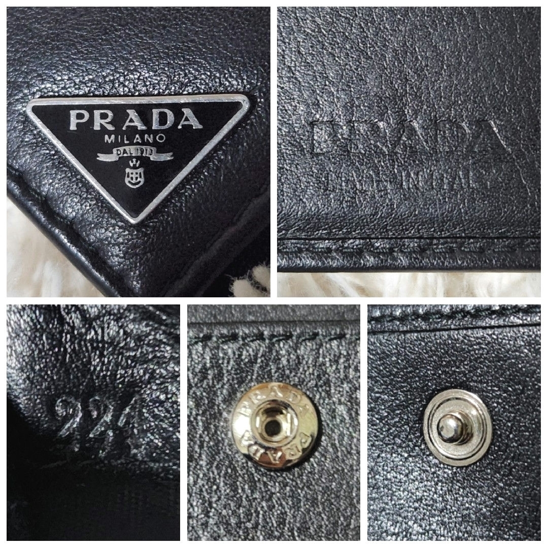美品 PRADA プラダ レザー 三角プレートロゴ 二つ折り 財布 ブラック 美品 PRADA プラダ レザー 三角プレートロゴ 二つ折り 財布 ブラック