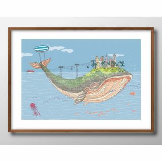 14685■A3アートポスター『スリーピーホエール　鯨　クジラ』絵画 イラスト (その他)
