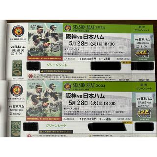 阪神タイガース - 5月28日阪神vs日本ハム　グリーン上段通路側2席