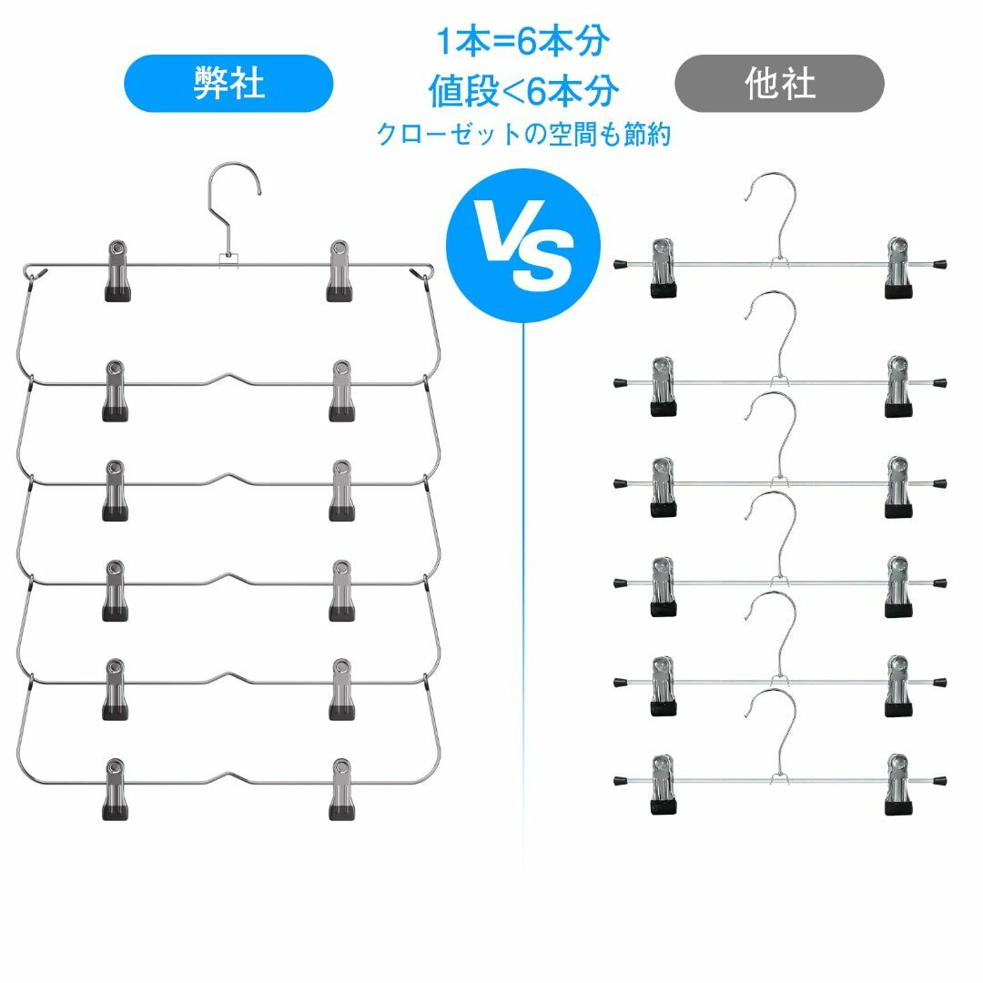 【色: ブラック】VACNITE ズボンハンガー スカートハンガー 6段 2本セ インテリア/住まい/日用品の日用品/生活雑貨/旅行(日用品/生活雑貨)の商品写真