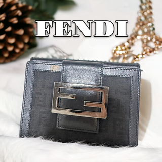 フェンディ(FENDI)の【フェンディ】ズッキーノ FFプレート Wホック 二つ折り財布 美品 人気 06(財布)