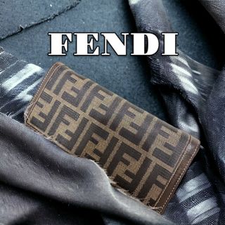 フェンディ(FENDI)の【フェンディ】レザー × キャンバス ブラウン 長財布 美品 人気 ズッカ柄 9(財布)