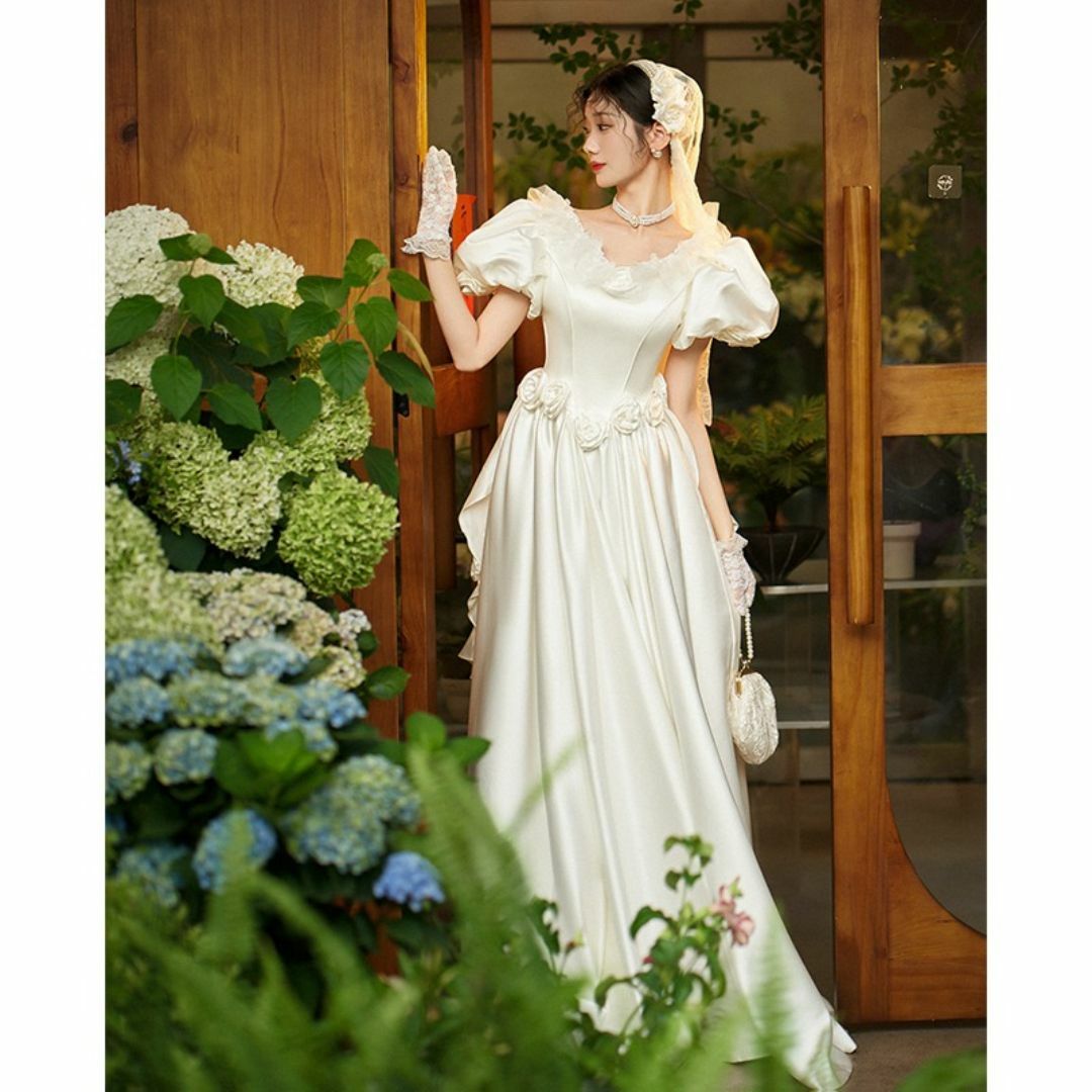 レトロ クラシカル 半袖 ウェディングドレス 前撮りドレス 72 レディースのフォーマル/ドレス(ウェディングドレス)の商品写真