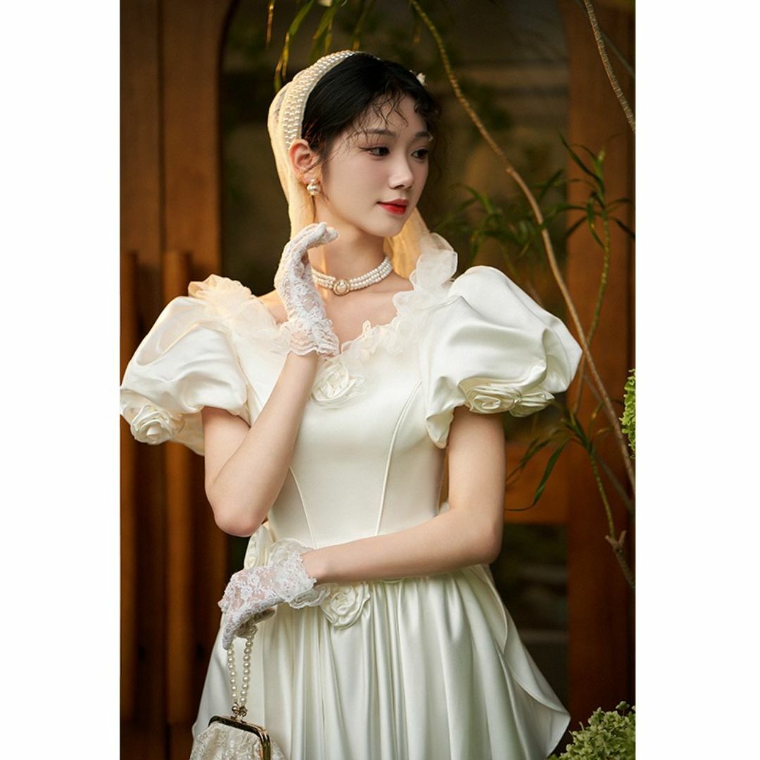 レトロ クラシカル 半袖 ウェディングドレス 前撮りドレス 72 レディースのフォーマル/ドレス(ウェディングドレス)の商品写真