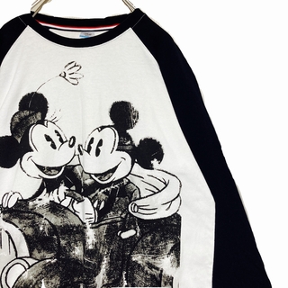 ディズニー(Disney)の希少00s Disney レトロミッキー ミニー 両面プリント ラグランロンT(Tシャツ/カットソー(七分/長袖))