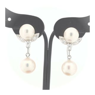 ミキモト(MIKIMOTO)の目立った傷や汚れなし ミキモト パール ダイヤモンド イヤリング 7.1ミリ 7.5ミリ K14WG(14金 ホワイトゴールド)(イヤリング)