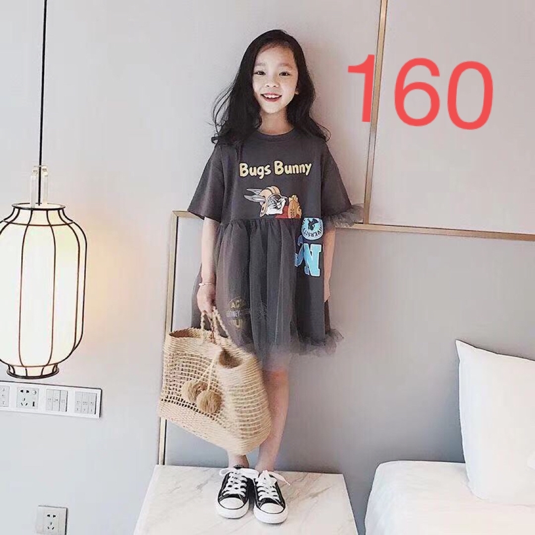 KWDA005キッズ Tシャツワンピース ロング 夏 半袖 プリント 子供服 キッズ/ベビー/マタニティのキッズ服女の子用(90cm~)(ワンピース)の商品写真