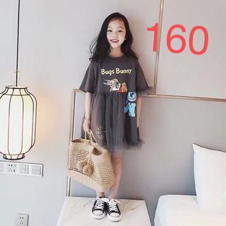 KWDA005キッズ Tシャツワンピース ロング 夏 半袖 プリント 子供服(ワンピース)