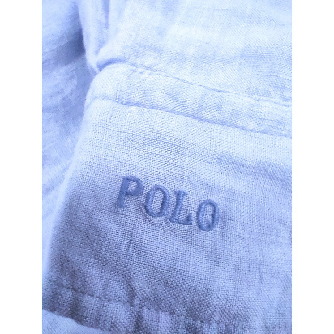 POLO RALPH LAUREN(ポロラルフローレン)のポロラルフローレン POLO刺繍 リネンシャツ ブルー レディースのトップス(シャツ/ブラウス(長袖/七分))の商品写真
