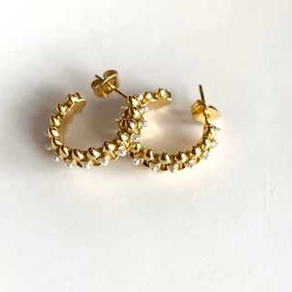 ステンレス　スタッズ　フープピアス　ゴールド(ピアス)