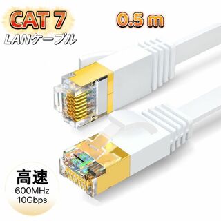 LANケーブル cat7 50cm ホワイト カテゴリー7 フラットケーブル(PC周辺機器)