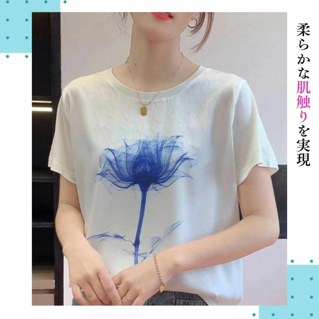 [UQQA] 爽やか Tシャツ レディース カットソー 花柄 プリント 半袖 丸 レディースのファッション小物(その他)の商品写真