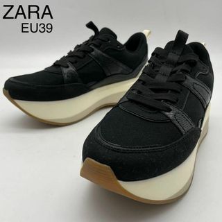 ZARA - ★未使用級 ZARA スニーカー プラットフォーム 厚底 ブラック 型押し 39