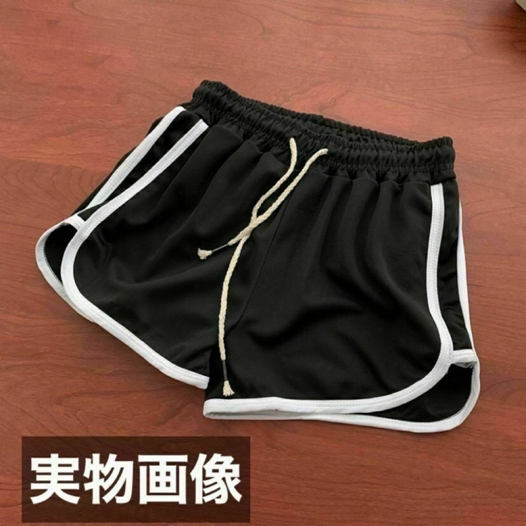 XL ショートパンツ ルームパンツ 韓国 ラインパンツ レディース ジム 黒 レディースのパンツ(ショートパンツ)の商品写真