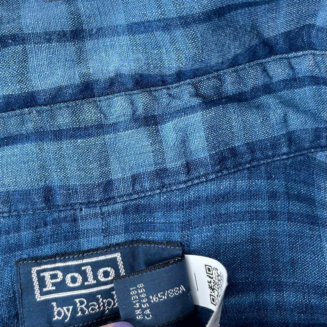 POLO RALPH LAUREN(ポロラルフローレン)のポロラルフローレン 麻リネン混 シャツ ブラウス  チェック 青 ブルー 長袖 レディースのトップス(シャツ/ブラウス(長袖/七分))の商品写真